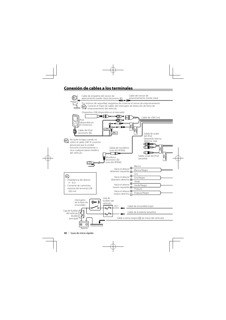 Conexión de cables a los terminales | Kenwood KIV-BT900 User Manual | Page 40 / 48