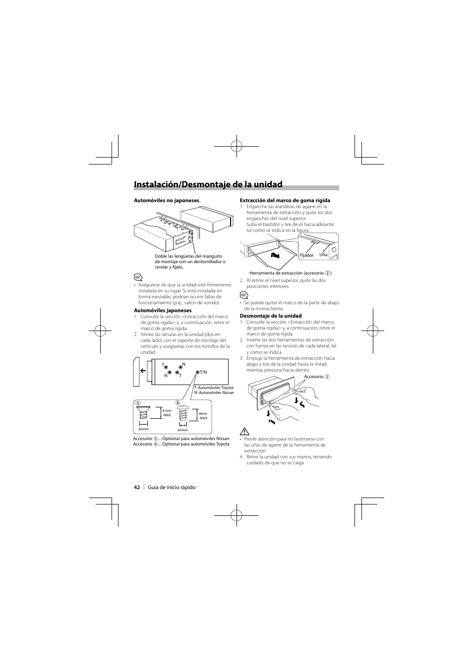 Instalación/desmontaje de la unidad | Kenwood KIV-BT900 User Manual | Page 42 / 48