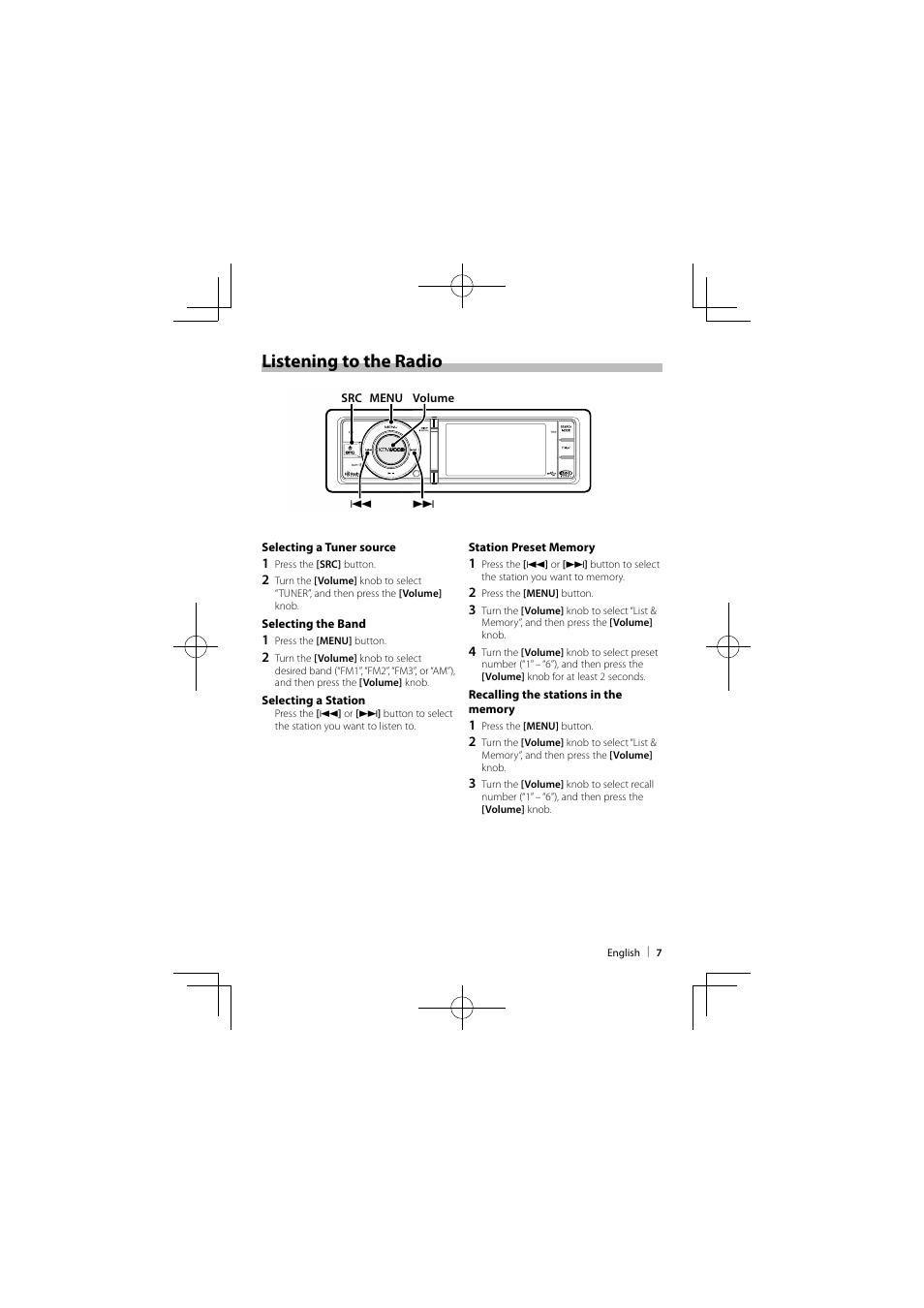 Listening to the radio | Kenwood KIV-BT900 User Manual | Page 7 / 48