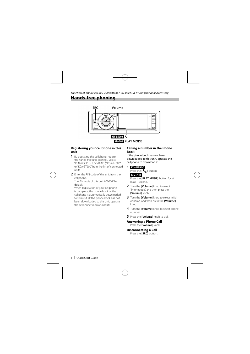 Hands-free phoning | Kenwood KIV-BT900 User Manual | Page 8 / 48