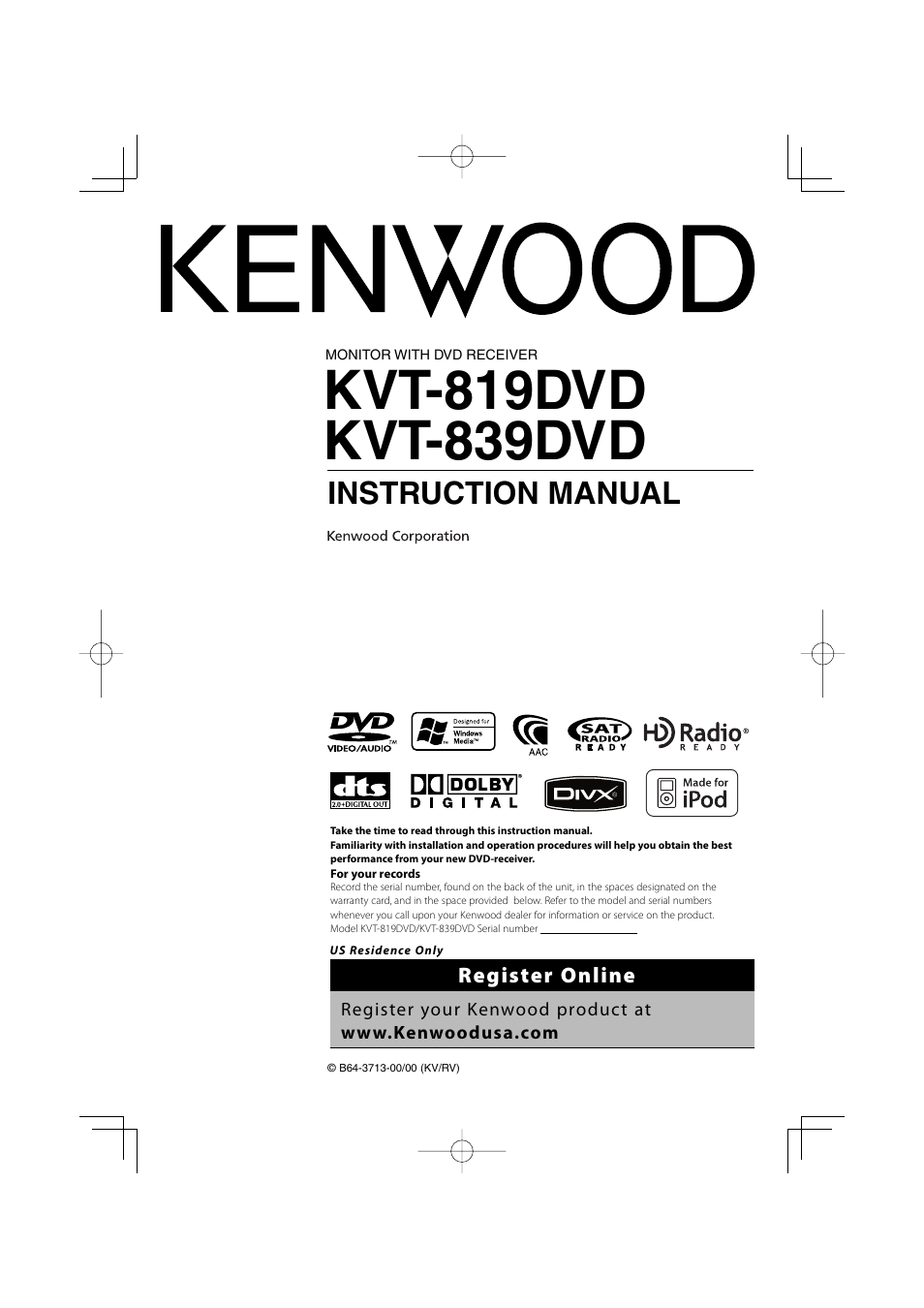 Kenwood KVT-819DVD User Manual | 104 pages