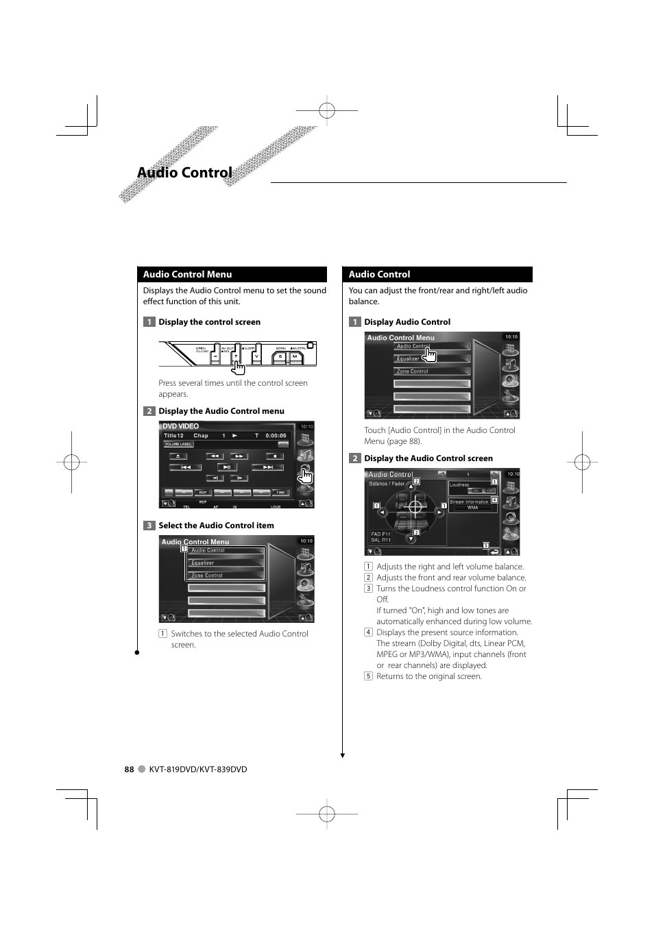 Audio control | Kenwood KVT-819DVD User Manual | Page 88 / 104