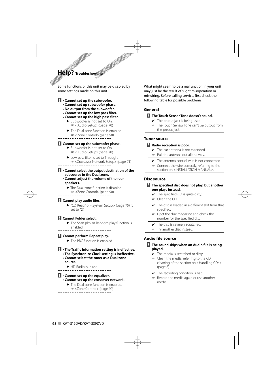 Help | Kenwood KVT-819DVD User Manual | Page 98 / 104