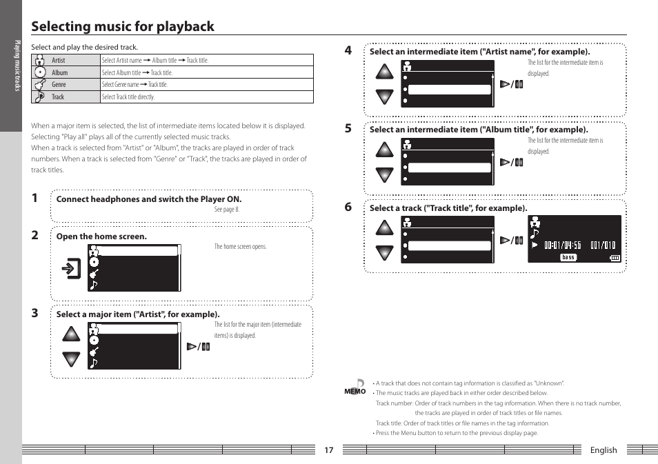 Playing music tracks, Selecting music for playback | Kenwood M1GD50 User Manual | Page 17 / 34