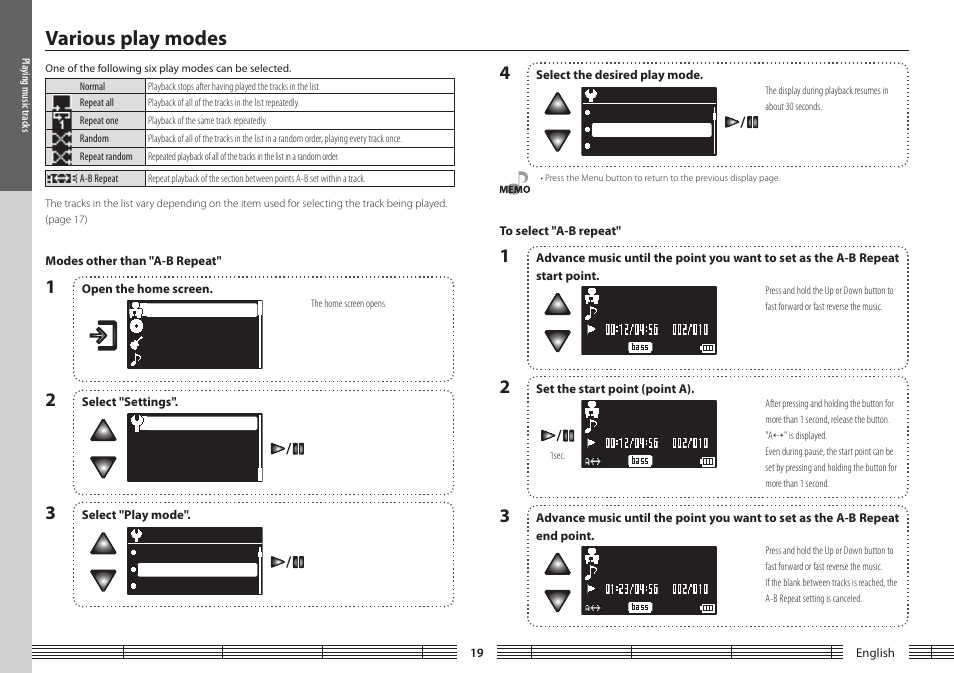 Various play modes | Kenwood M1GD50 User Manual | Page 19 / 34