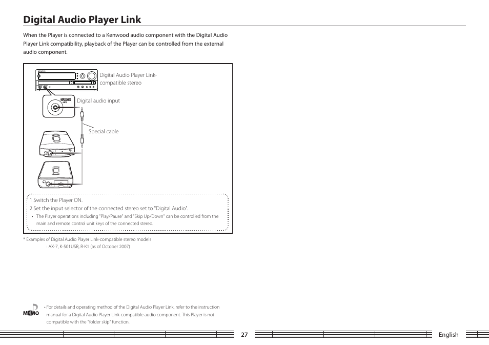 Digital audio player link | Kenwood M1GD50 User Manual | Page 27 / 34