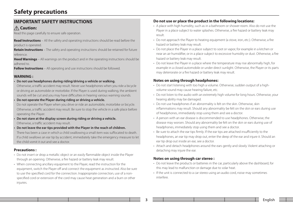 Safety precautions, Important safety instructions | Kenwood M1GD50 User Manual | Page 3 / 34