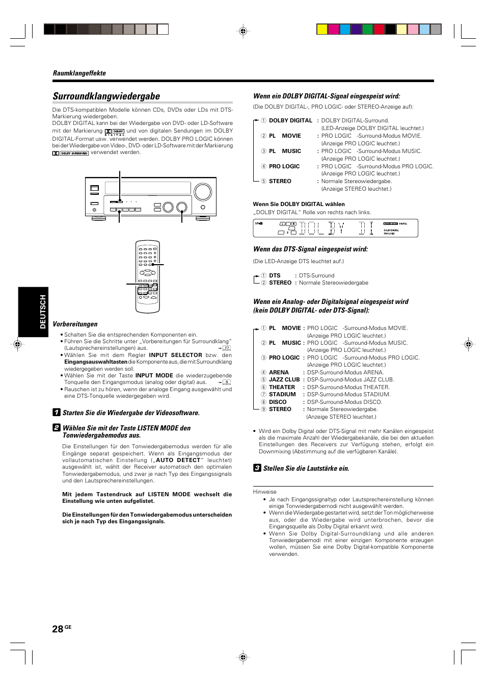 Surroundklangwiedergabe | Kenwood KRF-V5570D User Manual | Page 100 / 180