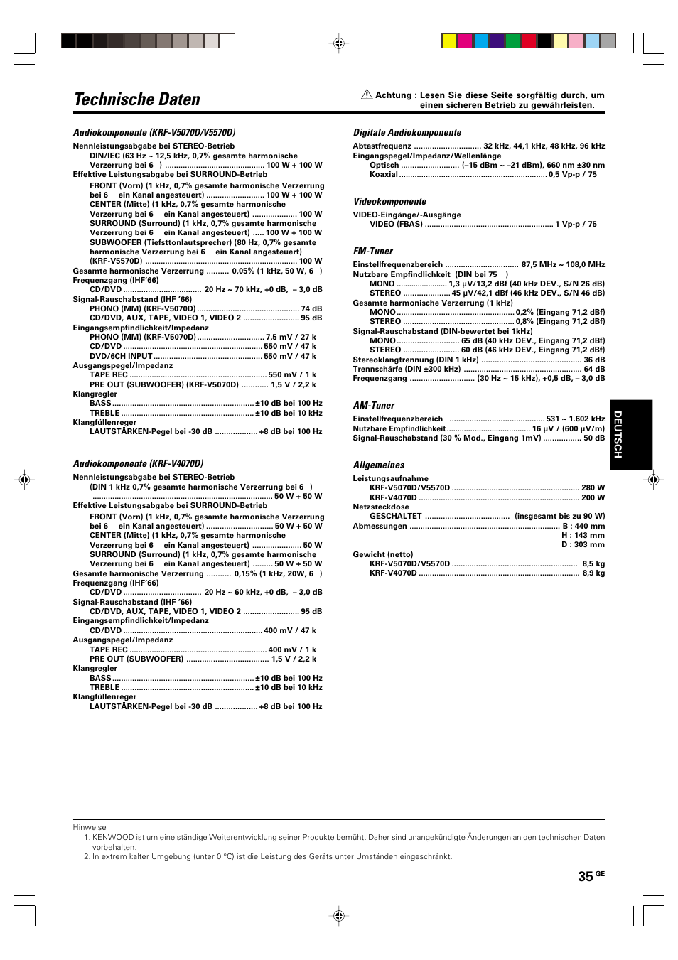 Technische daten | Kenwood KRF-V5570D User Manual | Page 107 / 180