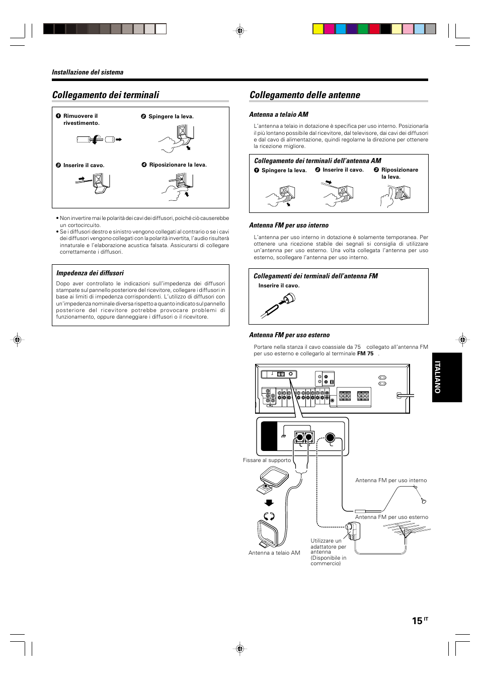 Collegamento dei terminali, Collegamento delle antenne | Kenwood KRF-V5570D User Manual | Page 123 / 180