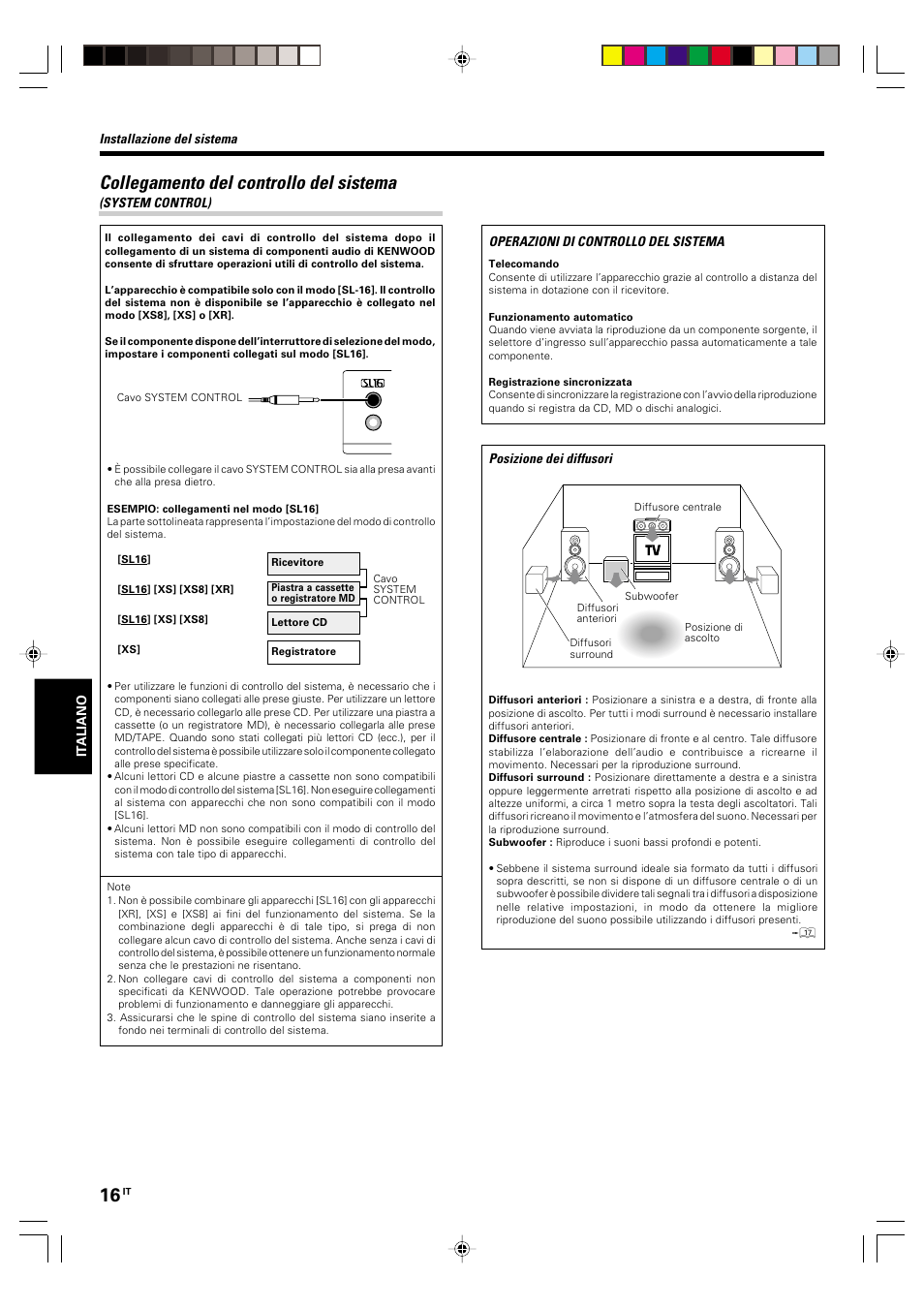 Collegamento del controllo del sistema | Kenwood KRF-V5570D User Manual | Page 124 / 180