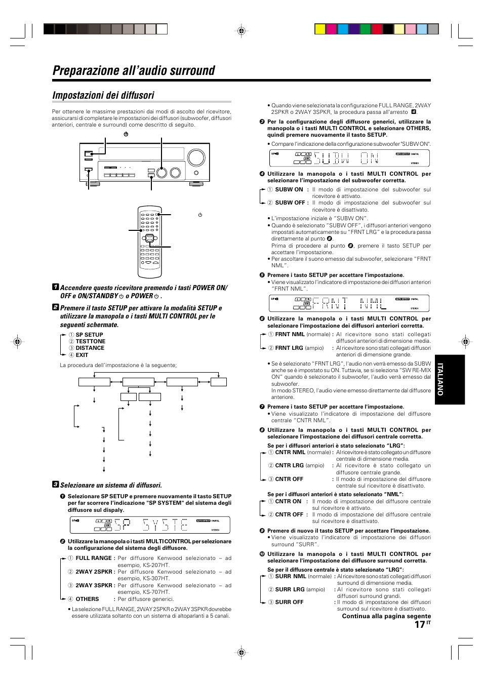 Preparazione all’audio surround, Impostazioni dei diffusori | Kenwood KRF-V5570D User Manual | Page 125 / 180