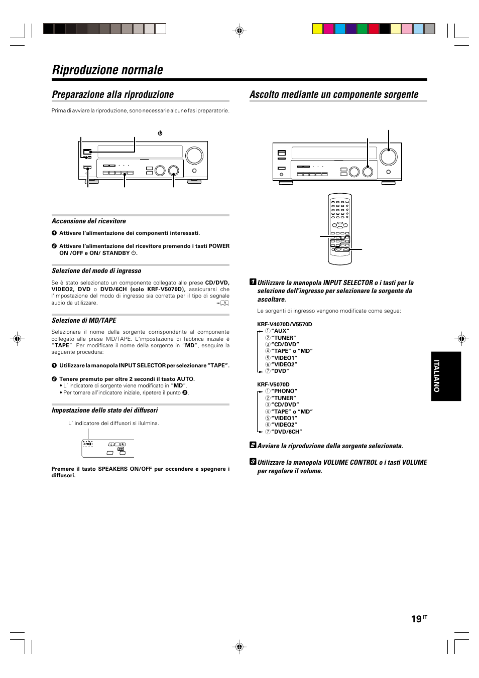 Operazioni, Riproduzione normale, Preparazione alla riproduzione | Ascolto mediante un componente sorgente | Kenwood KRF-V5570D User Manual | Page 127 / 180