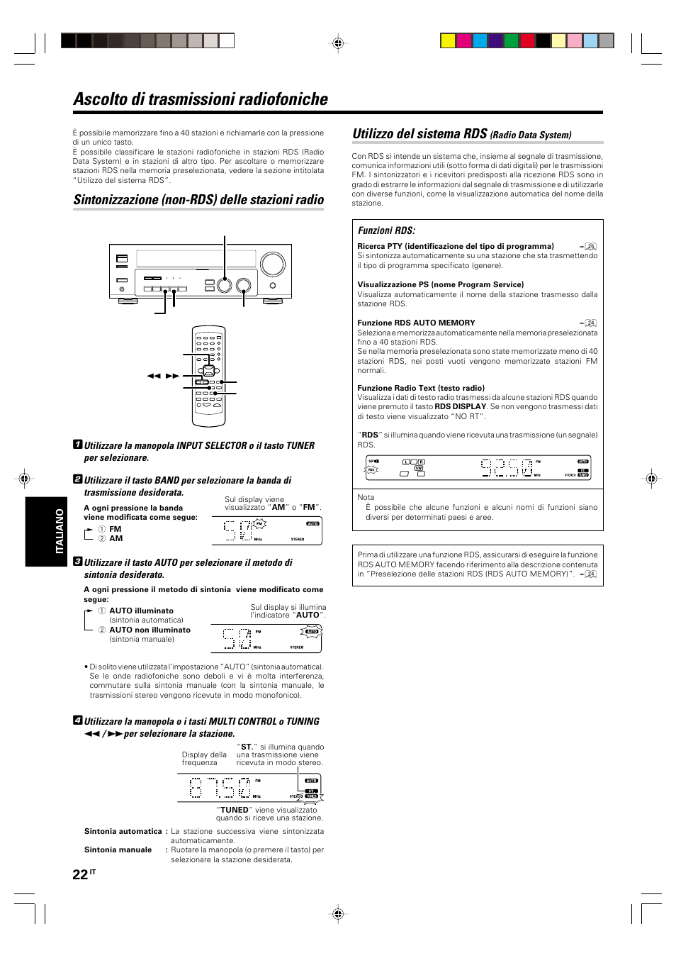 Ascolto di trasmissioni radiofoniche, Sintonizzazione (non-rds) delle stazioni radio, Utilizzo del sistema rds (radio data system) | Utilizzo del sistema rds | Kenwood KRF-V5570D User Manual | Page 130 / 180