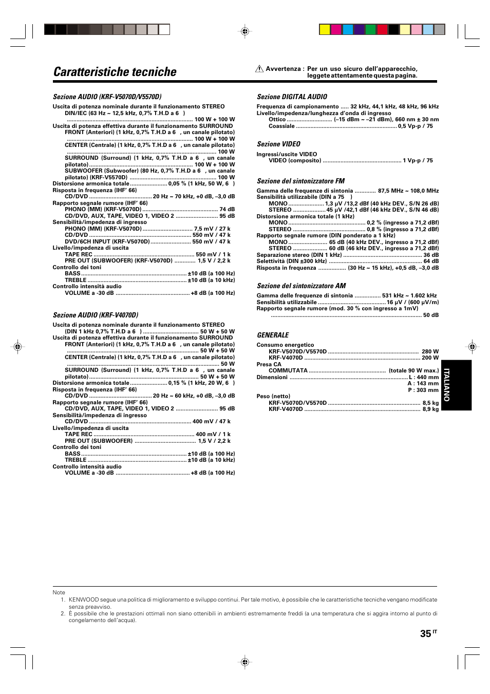 Caratteristiche tecniche | Kenwood KRF-V5570D User Manual | Page 143 / 180