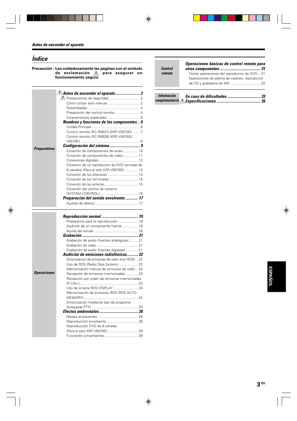 Indice, Índice | Kenwood KRF-V5570D User Manual | Page 147 / 180