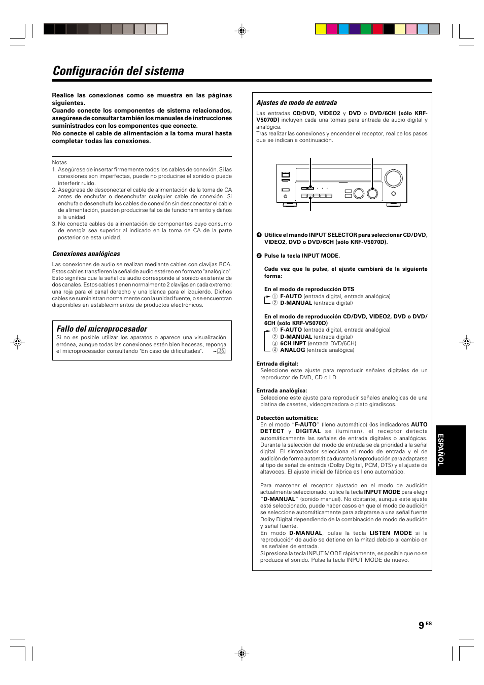 Configuracion del sistema, Configuración del sistema, Fallo del microprocesador | Kenwood KRF-V5570D User Manual | Page 153 / 180