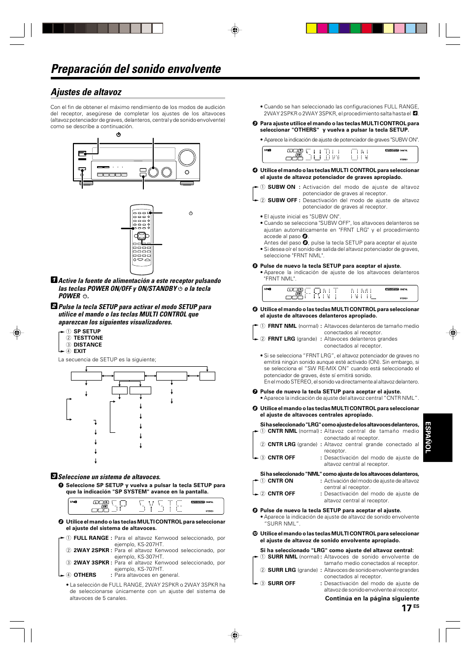 Preparacion del sonido envolvente, Ajustes de altavoz, Preparación del sonido envolvente | Kenwood KRF-V5570D User Manual | Page 161 / 180