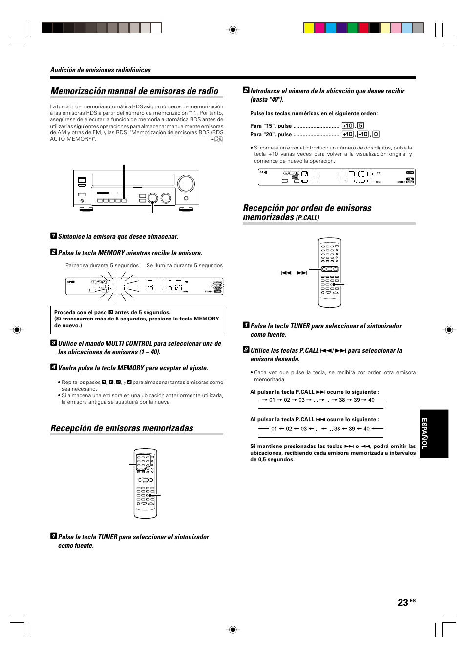 Memorizacion manual de emisoras de radio, Recepcion de emisoras memorizadas | Kenwood KRF-V5570D User Manual | Page 167 / 180