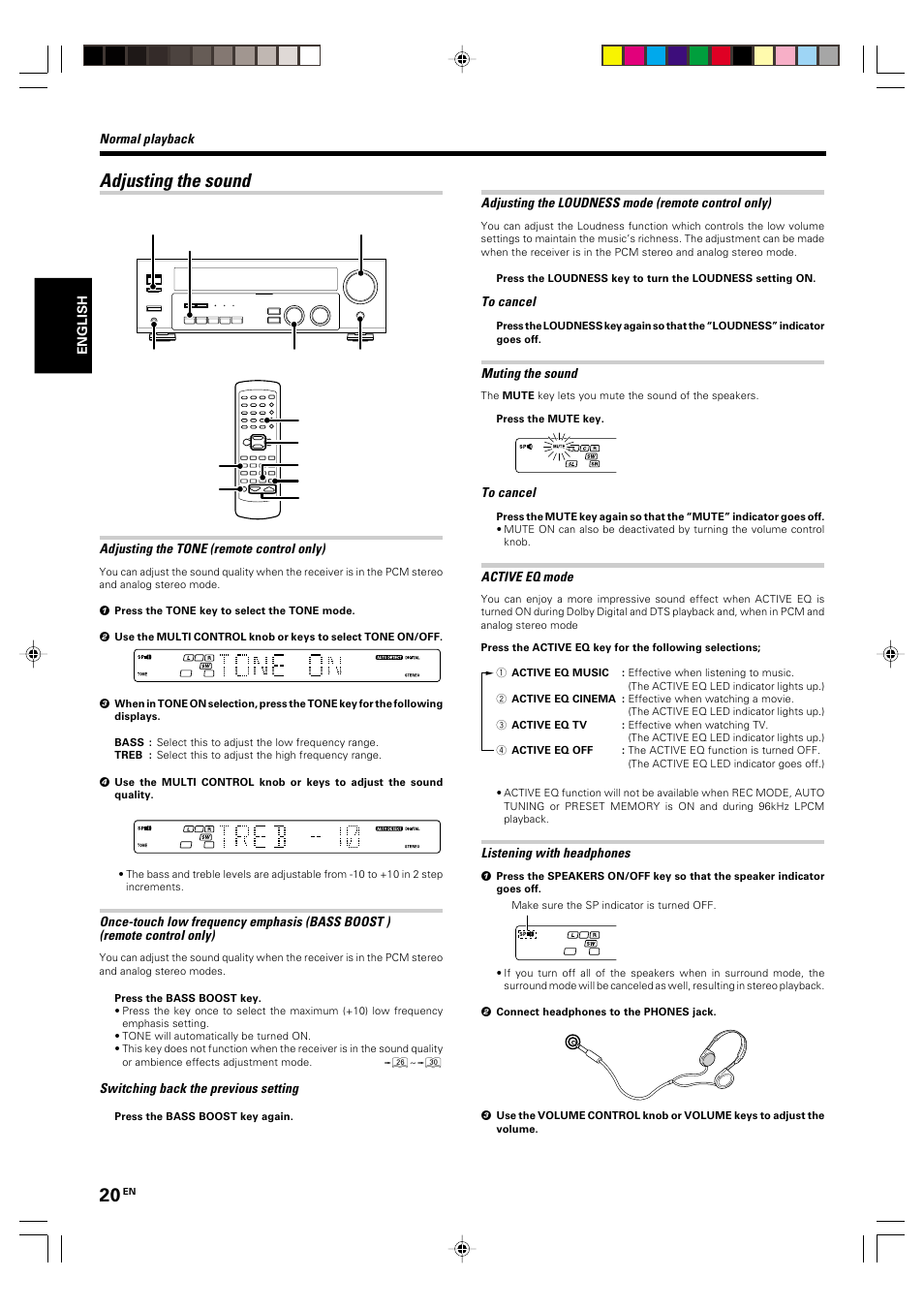 Adjusting the sound | Kenwood KRF-V5570D User Manual | Page 20 / 180