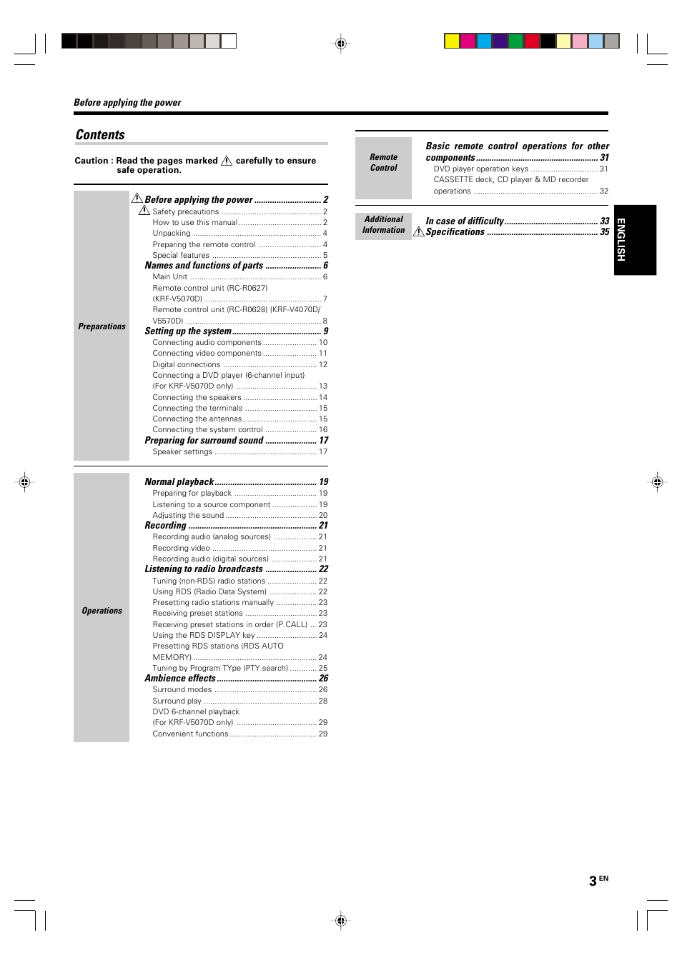 Kenwood KRF-V5570D User Manual | Page 3 / 180