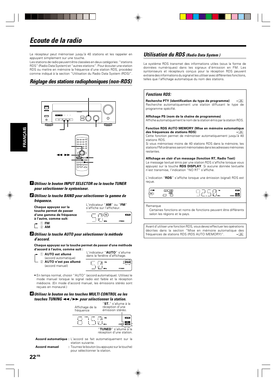 Ecoute de la radio, Reglage des stations radiophoniques (non-rds), Utilisation du rds (radio data system ) | Utilisation du rds, Réglage des stations radiophoniques (non-rds) | Kenwood KRF-V5570D User Manual | Page 58 / 180