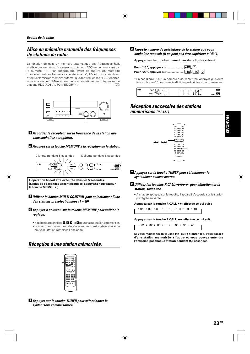 Reception d’une station memorisee, Réception successive des stations mémorisées, Réception d’une station mémorisée | Kenwood KRF-V5570D User Manual | Page 59 / 180