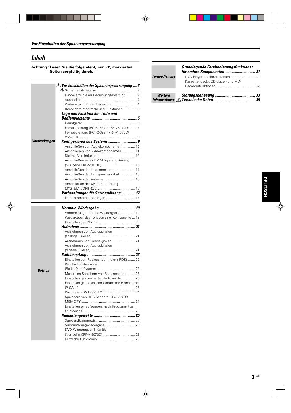 Inhalt | Kenwood KRF-V5570D User Manual | Page 75 / 180