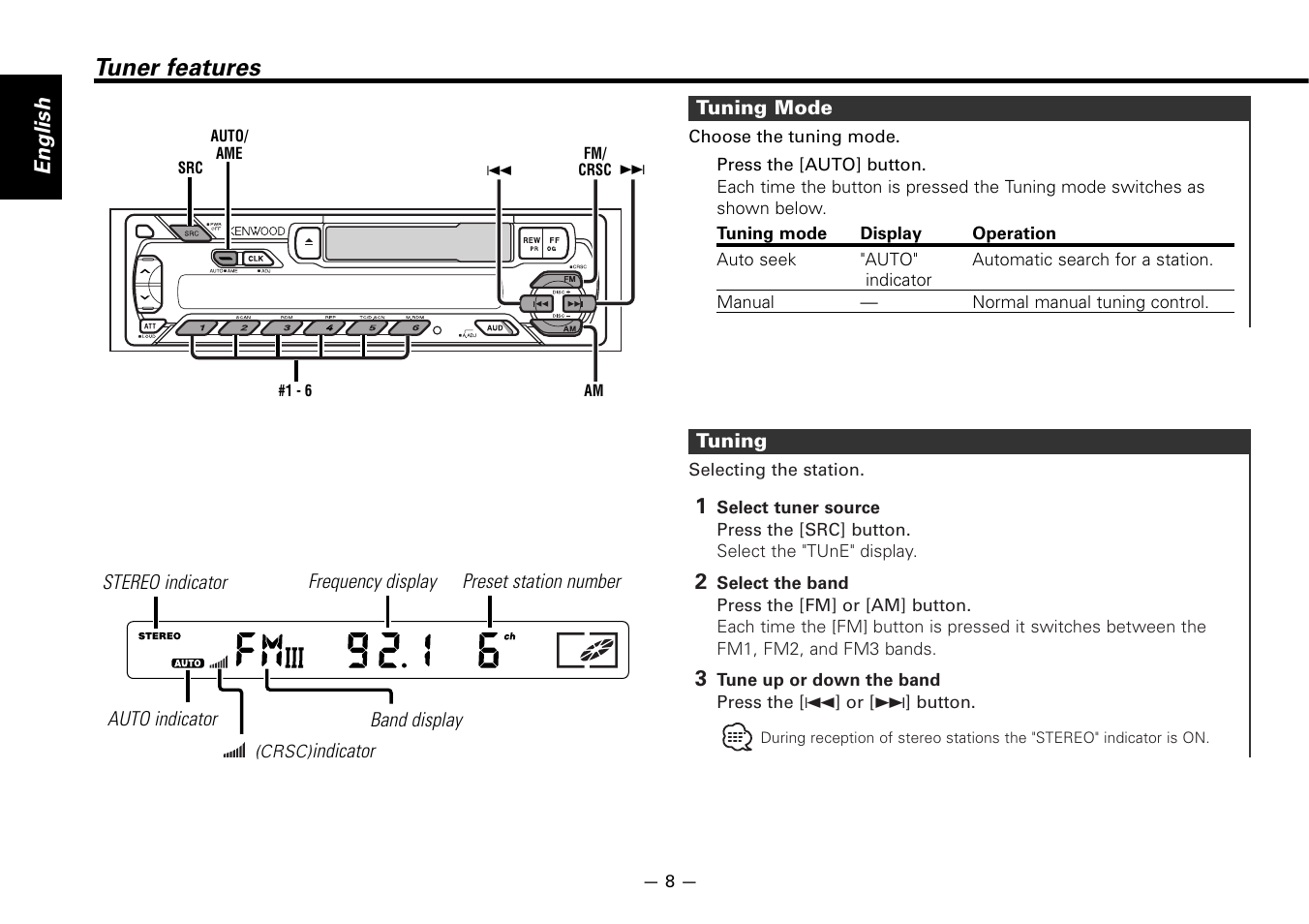 Tuner features | Kenwood KRC-266S User Manual | Page 8 / 21