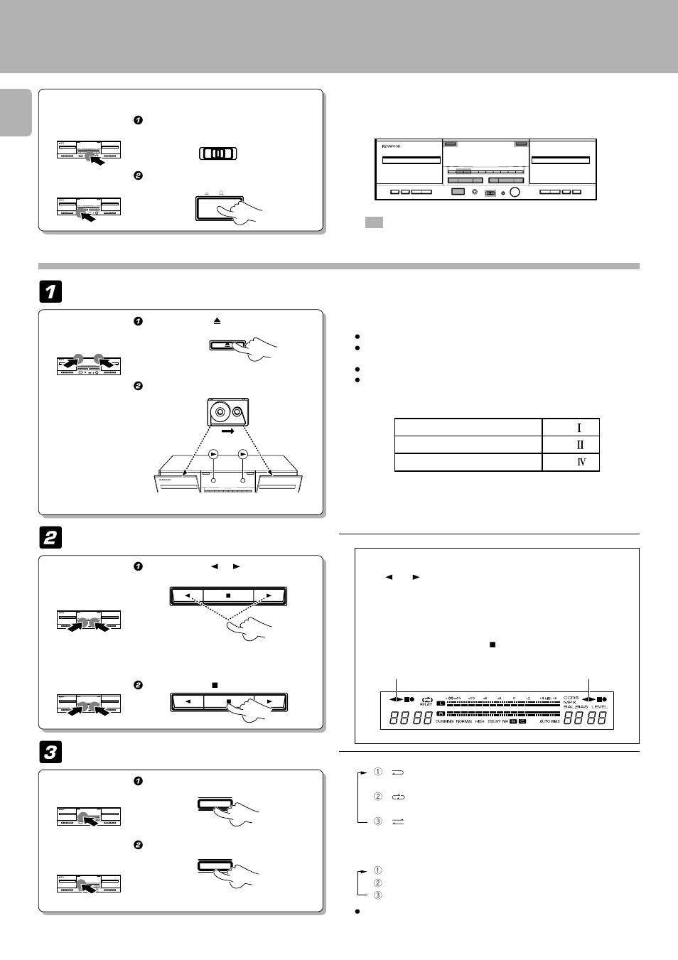 Preparation for playback (recording), Playback (recording) preparation, Before playback (recording) | Tape transport direction indicators, Select the tape transport direction, Load a cassette tape in deck a or b, Determine the playback (recording) condition | Kenwood KXF-W6010 User Manual | Page 10 / 28