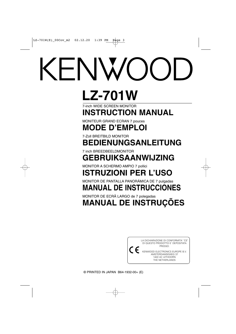 Kenwood LZ-701W User Manual | 18 pages