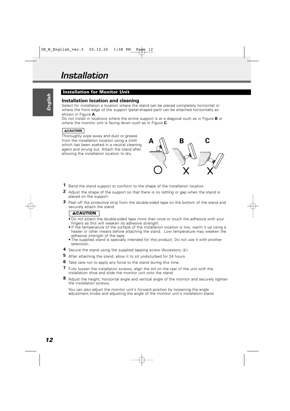 Installation, Ab c | Kenwood LZ-701W User Manual | Page 12 / 18