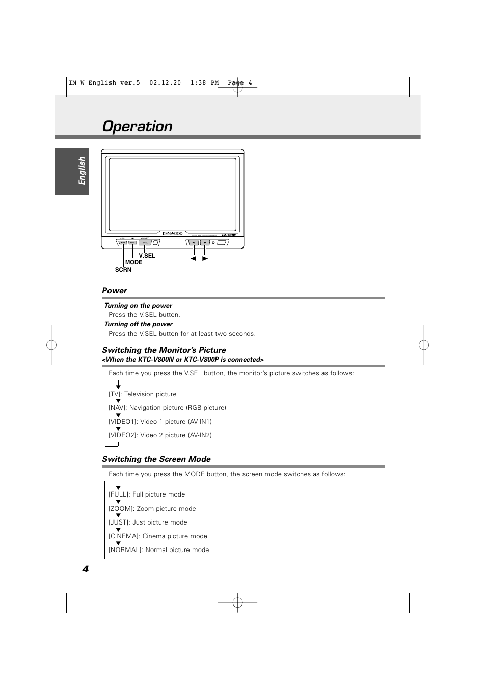 Operation | Kenwood LZ-701W User Manual | Page 4 / 18