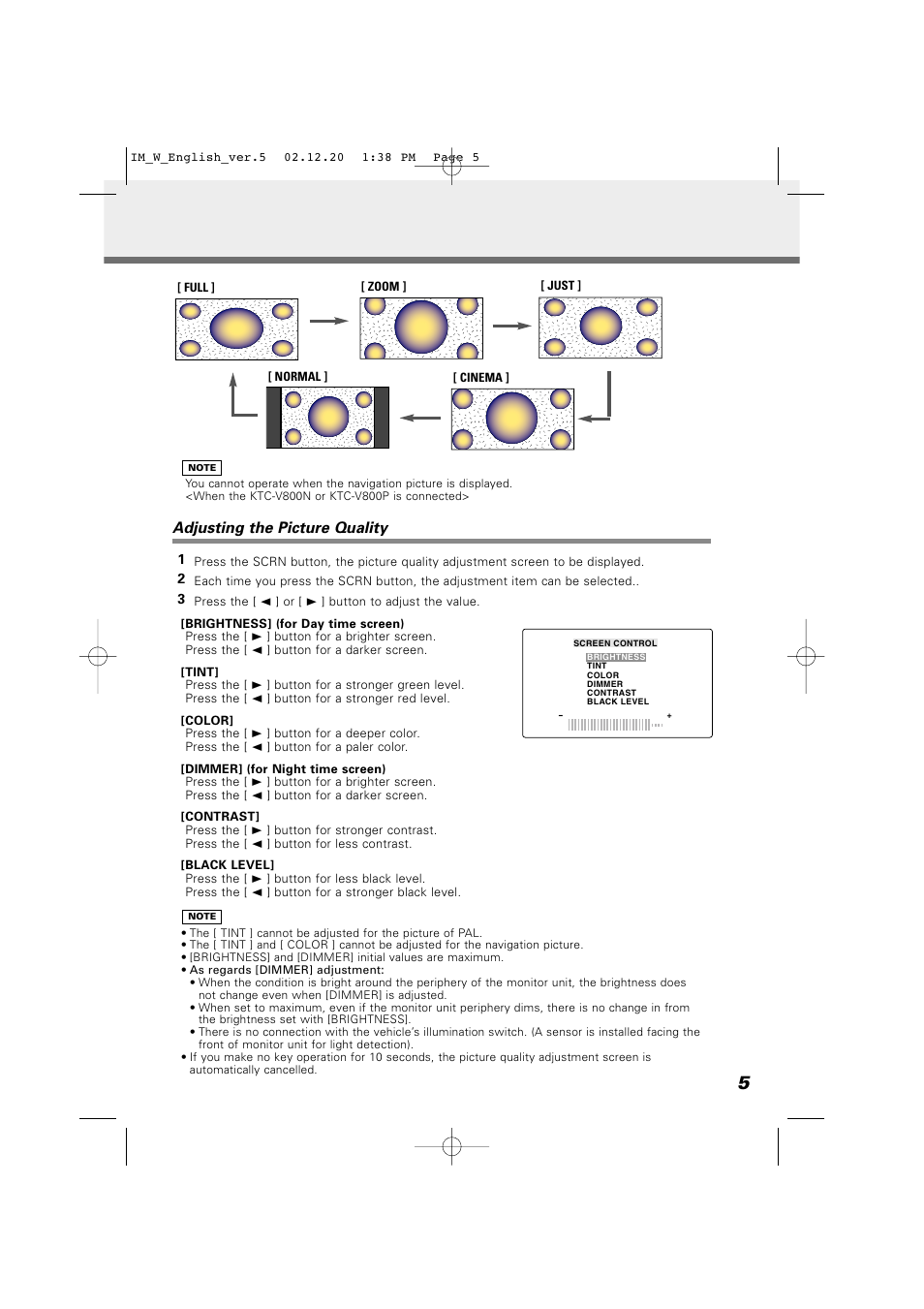 Adjusting the picture quality | Kenwood LZ-701W User Manual | Page 5 / 18