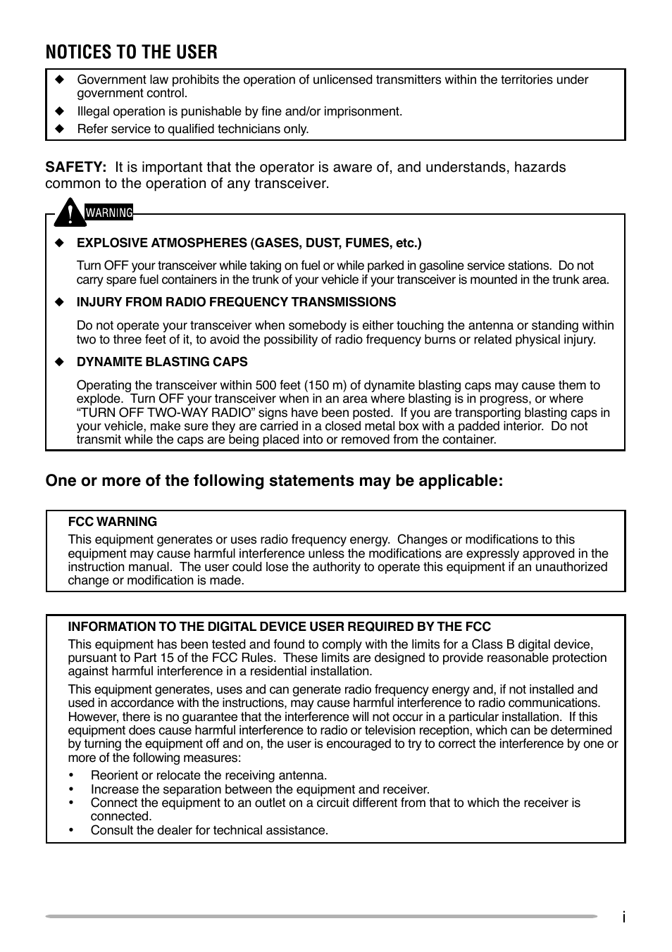 Notices to the user | Kenwood FleetSync TK-8102H User Manual | Page 3 / 16