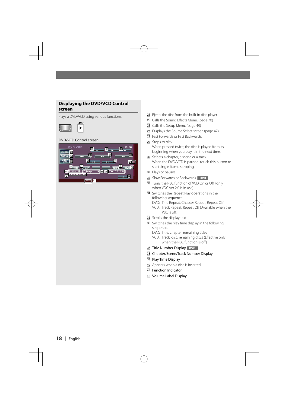 Displaying the dvd/vcd control screen | Kenwood DDX6027 User Manual | Page 18 / 84