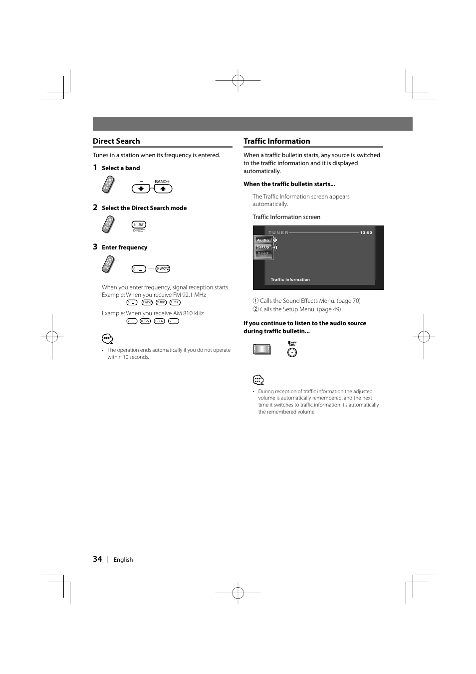 Direct search, Traffic information | Kenwood DDX6027 User Manual | Page 34 / 84