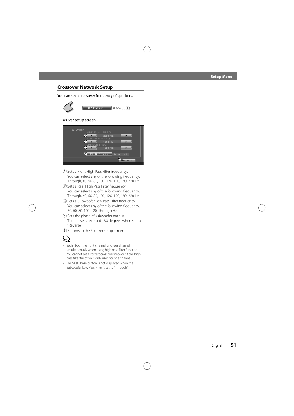 Crossover network setup | Kenwood DDX6027 User Manual | Page 51 / 84