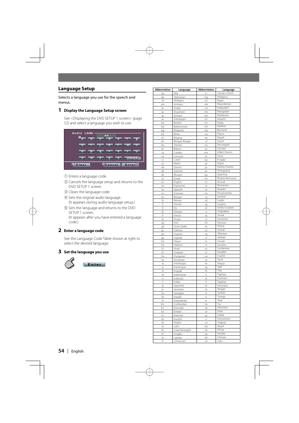 Language setup, English, Set the language you use | Kenwood DDX6027 User Manual | Page 54 / 84