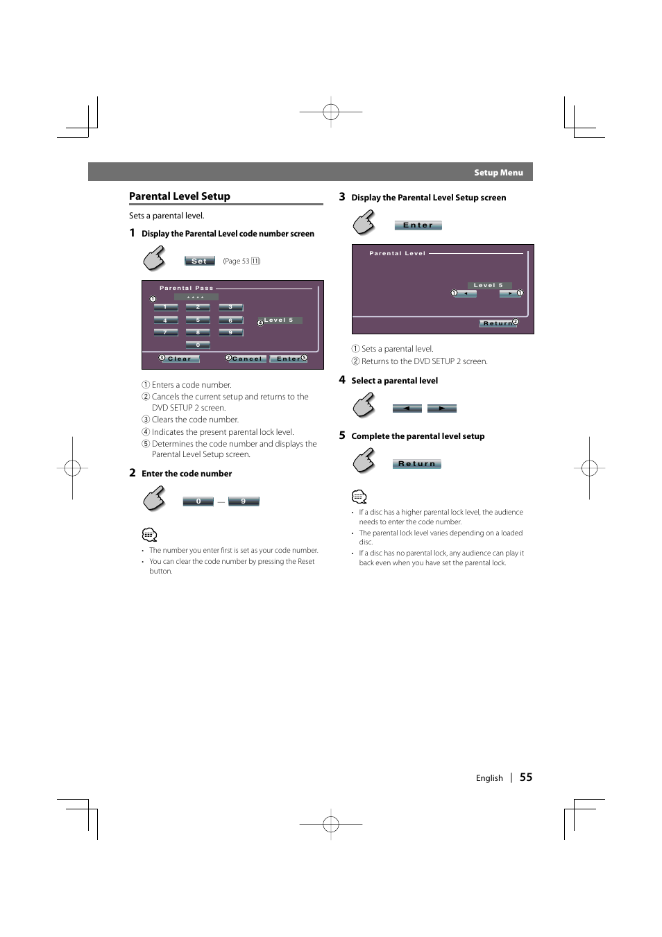 Parental level setup | Kenwood DDX6027 User Manual | Page 55 / 84