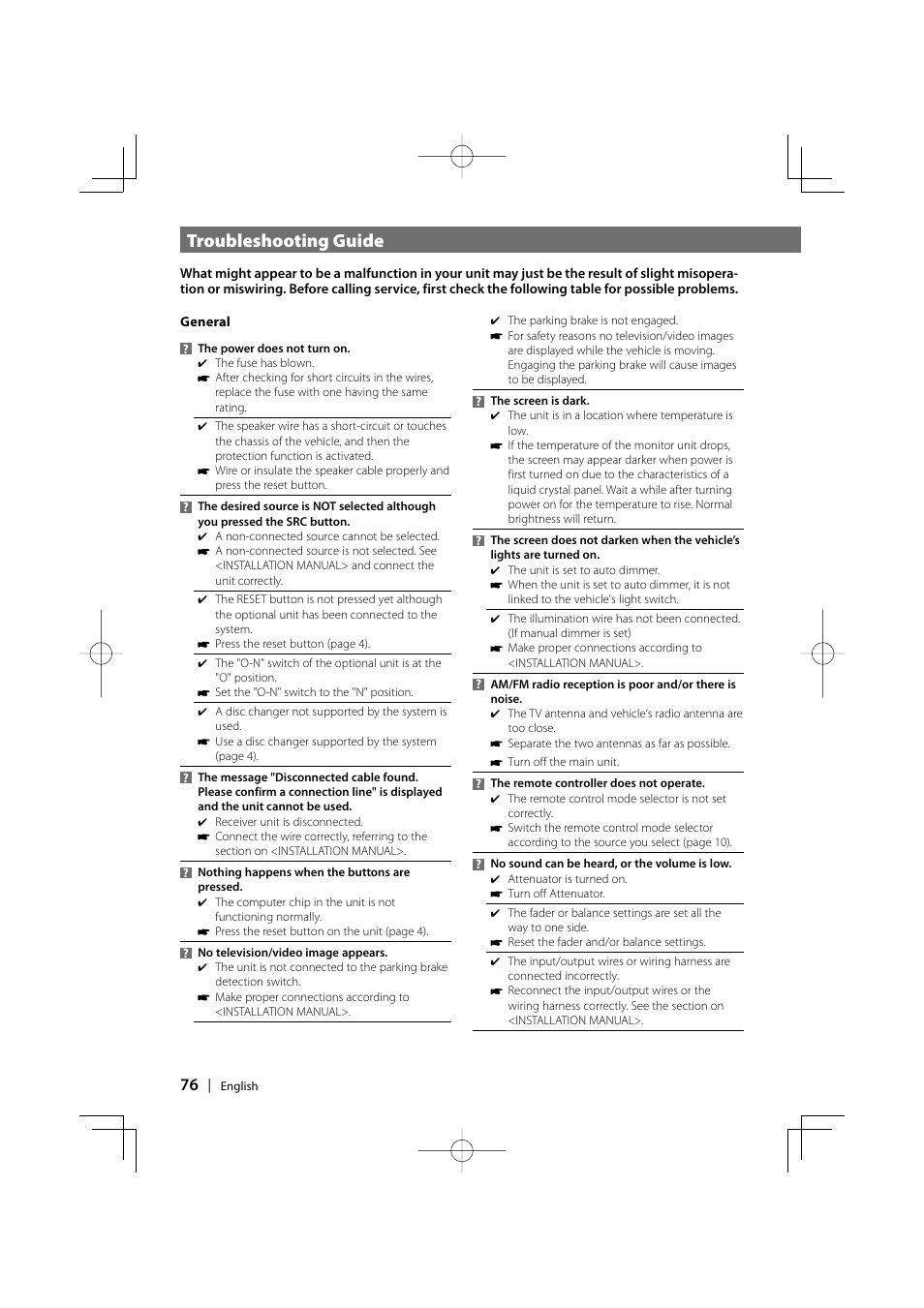 Troubleshooting guide | Kenwood DDX6027 User Manual | Page 76 / 84