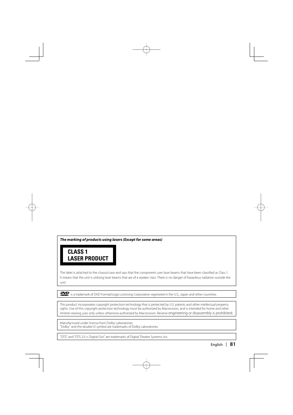 Class 1 laser product | Kenwood DDX6027 User Manual | Page 81 / 84