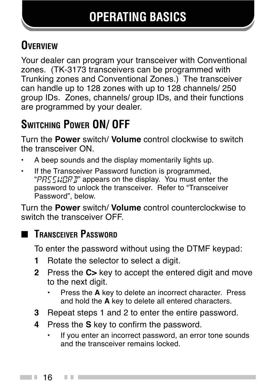 Operating basics, On/ off | Kenwood TK-3173 User Manual | Page 25 / 51