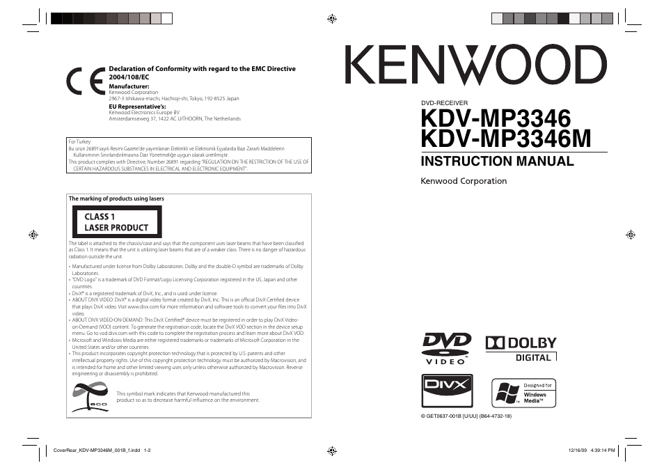 Kenwood KDV-MP3346 User Manual | 29 pages