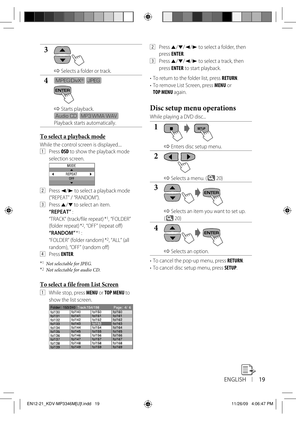 Disc setup menu operations | Kenwood KDV-MP3346 User Manual | Page 19 / 29