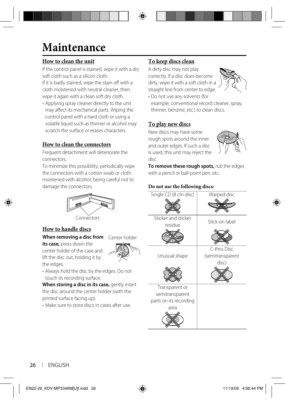 Maintenance | Kenwood KDV-MP3346 User Manual | Page 26 / 29