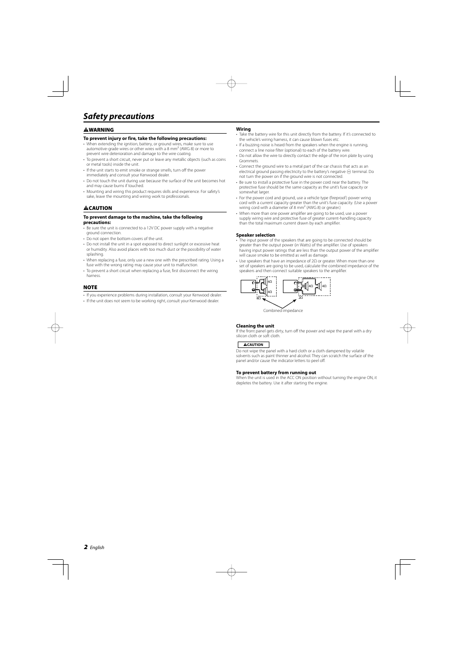 Safety precautions | Kenwood KAC-8104D User Manual | Page 2 / 6