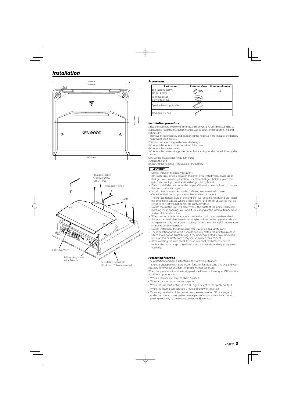 Installation | Kenwood KAC-8104D User Manual | Page 3 / 6