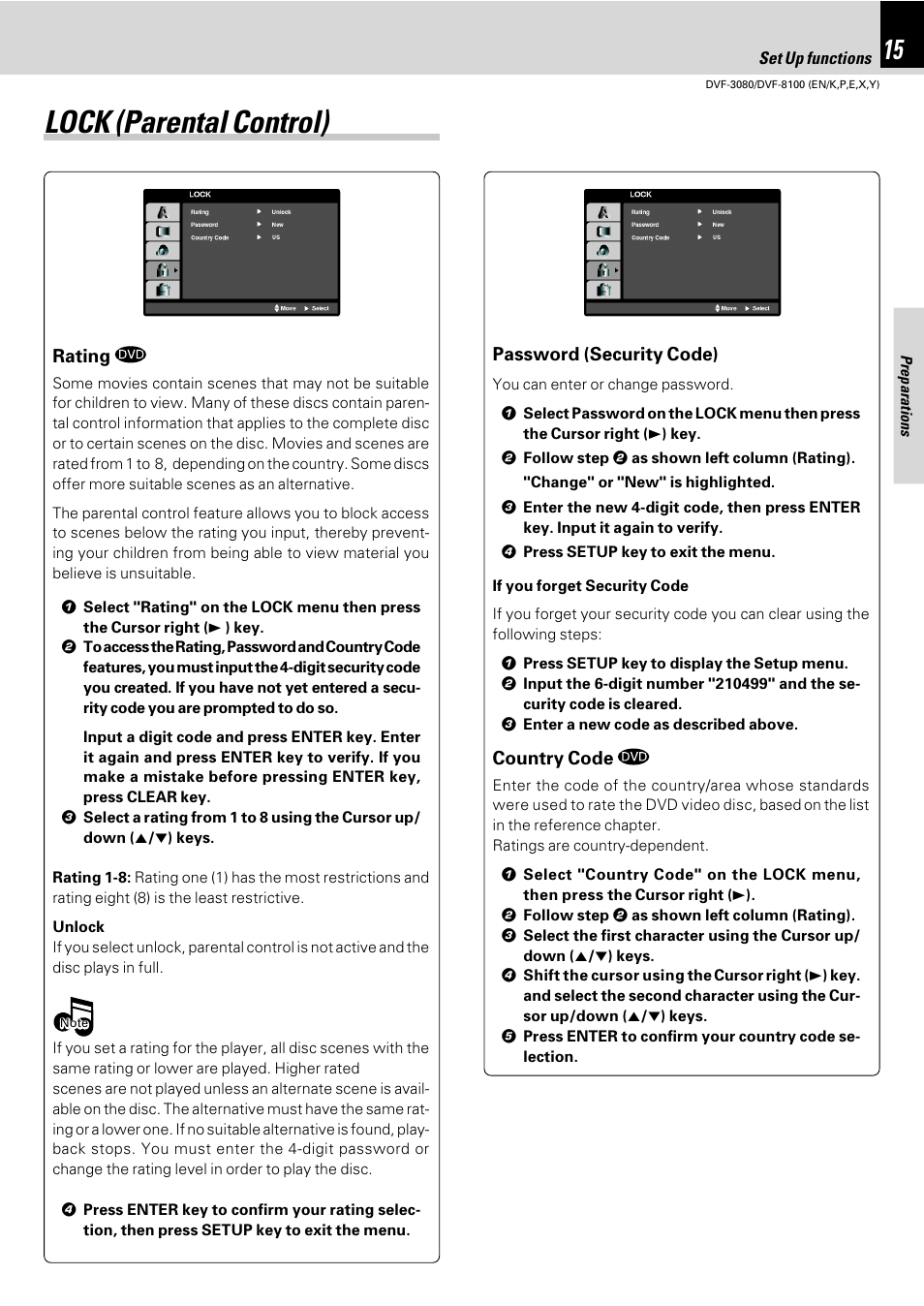 Lock (parental control) | Kenwood DVF-3080 User Manual | Page 15 / 36