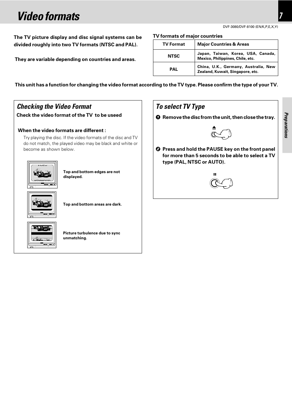 Video formats, Checking the video format | Kenwood DVF-3080 User Manual | Page 7 / 36